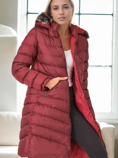 Palton Dewberry cu glugă bordo