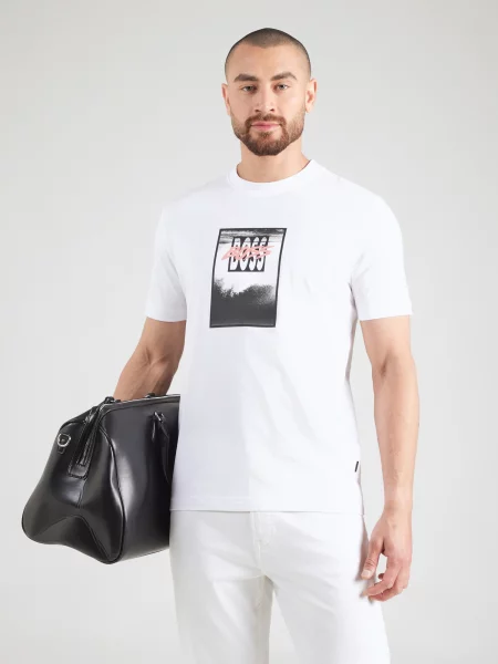 BOSS Tricou roz / negru alb