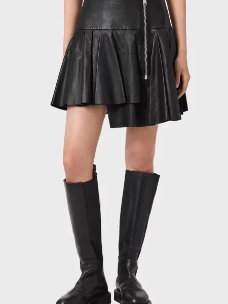 Шкіряна спідниця Allsaints чорна