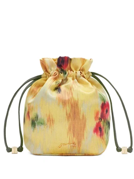 Geantă bucket Ganni cu model floral galben