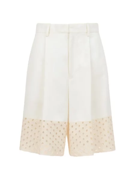 Pantaloni scurți Marni cu broderie plisate alb