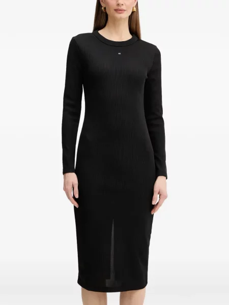 Rochie maxi Armani Exchange până la genunchi de costum cu nervuri negru