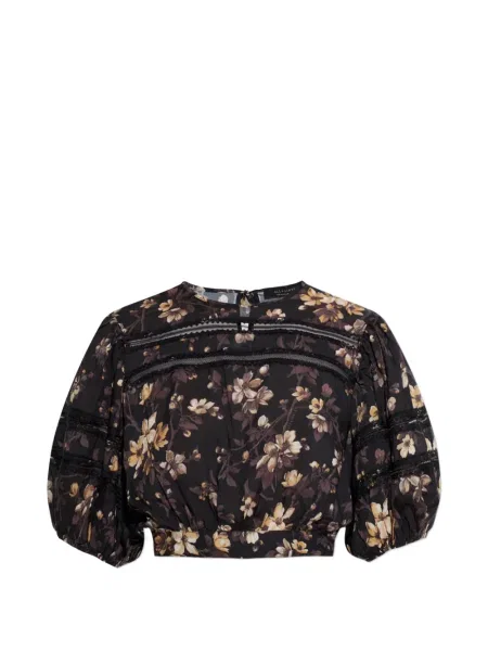 Top Allsaints cu model floral cu imagine din dantelă negru