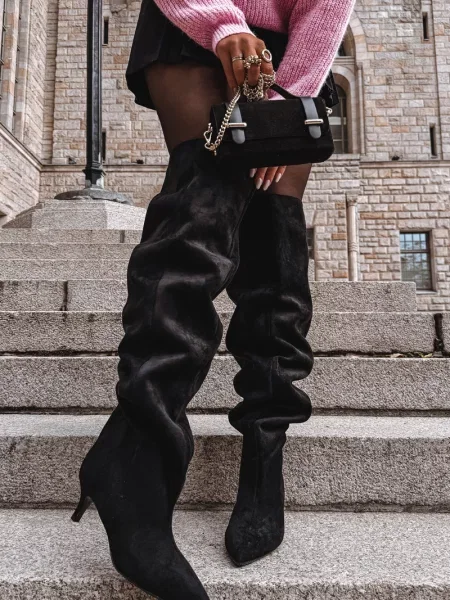 Kozačky Boto na jehlovém podpatku černé