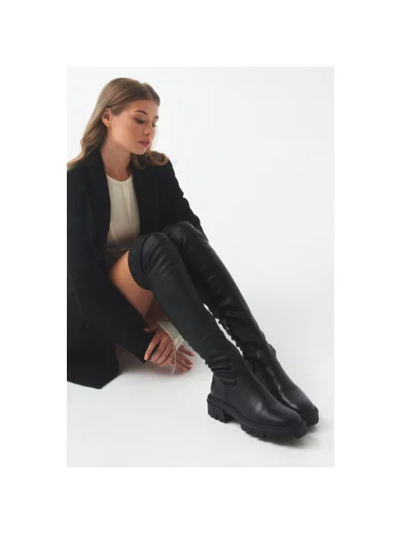 Ботфорти-панчохи шкіряні Estro чорні