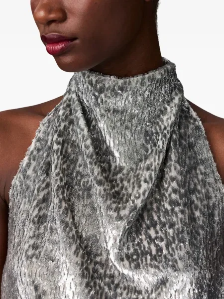 Top Stella Mccartney de catifea cu gât halter argintiu