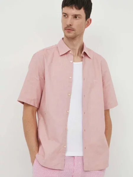 Риза BOSS BOSS ORANGE мъжка със стандартна кройка с класическа яка розово