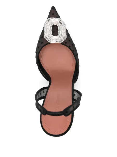 Полуотворени обувки Amina Muaddi на точки с дантела черно