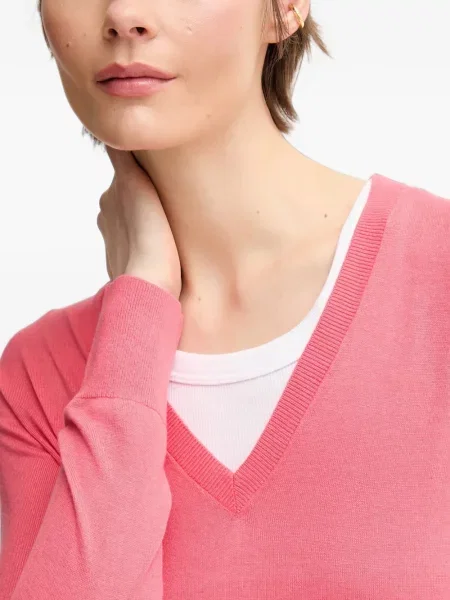 Lung pulover Benetton cu decolteu în V roz