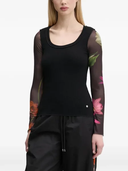 Lung tricou Desigual cu model floral cu imagine negru
