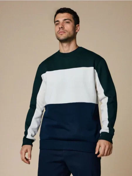 Sinsay Bluza crewneck color-block zielony