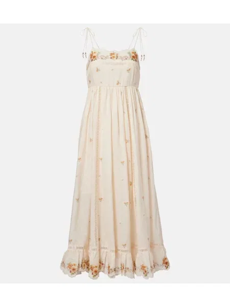 Rochie midi Zimmermann de in cu model floral până la genunchi alb