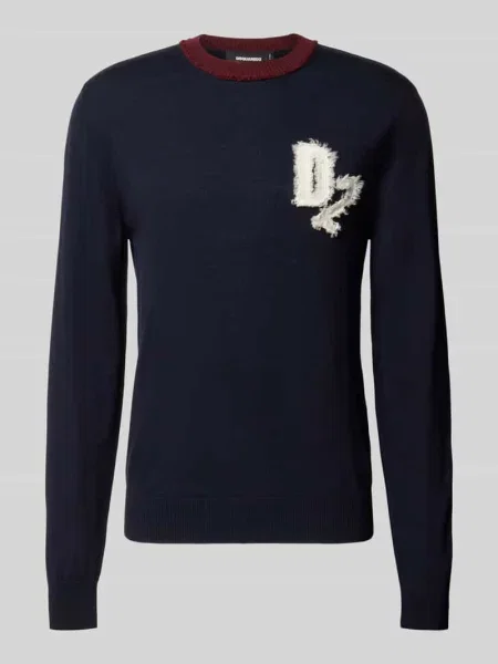 Sweter z dzianiny o kroju slim fit z czystej wełny z naszywką z logo Dsquared2 Ready To Wear granatowy