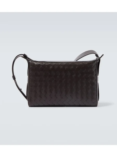 Usnjena torba crossbody Bottega Veneta rjava