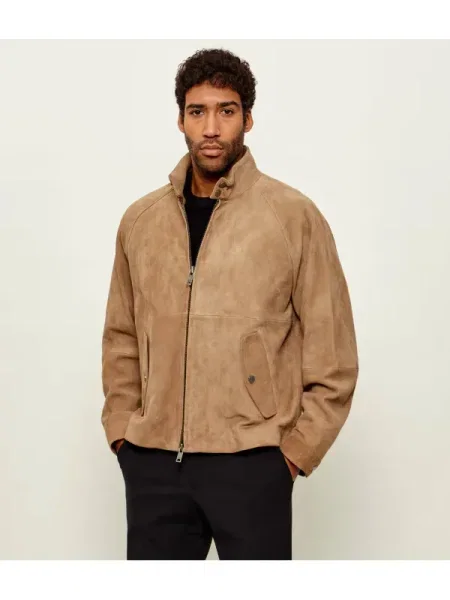 HUGO Geacă Loridge | regular fit | piele întoarsă bej