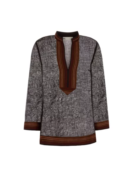 Lniana bluzka Tory Burch brązowa