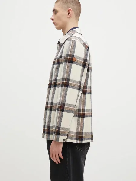 Fjallraven koszula Singi Flannel Overshirt M relaxed z kołnierzykiem klasycznym beżowy