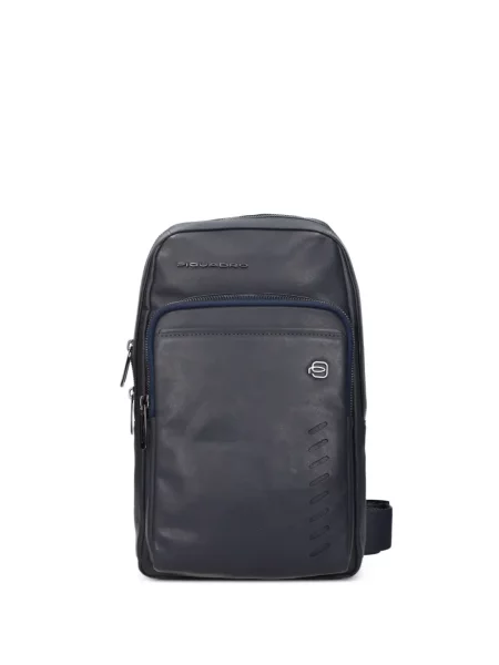 Bőr crossbody táska Piquadro autogrammal kék