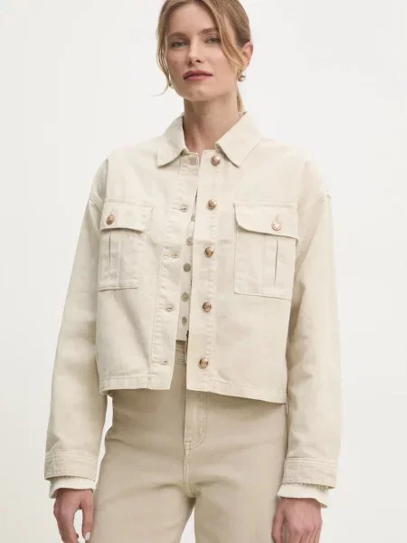 Дънково яке Answear Lab преходен модел с уголемена кройка бежово