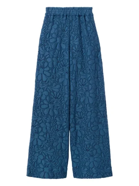 Pantaloni La Doublej cu model floral din dantelă albastru