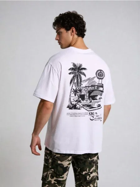 Sinsay koszulka z nadrukiem na plecach Smiley biały