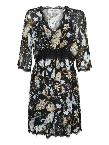 Rochie mini Ermanno Scervino cu model floral din dantelă de costum negru