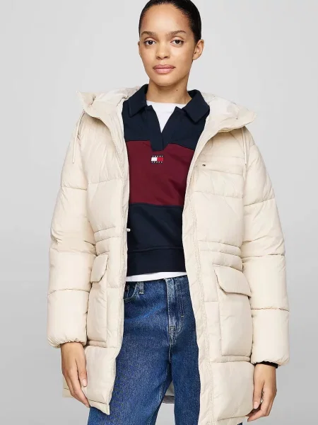 Миди джинсовая куртка Tommy Jeans бежевая