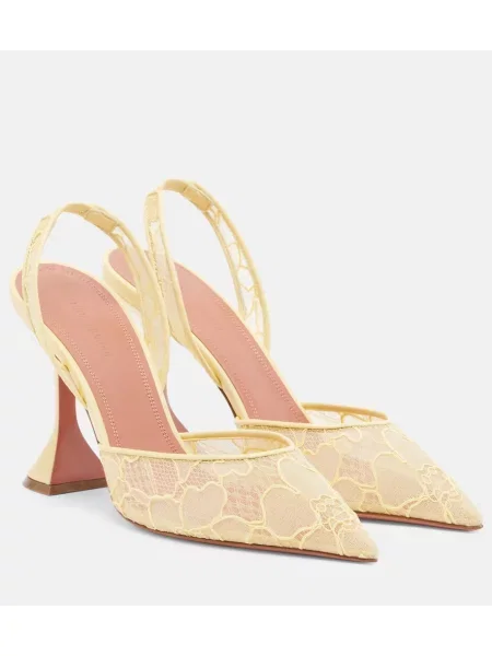 Pantofi cu toc Amina Muaddi din piele slingback galben