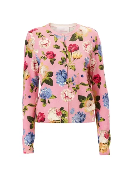 Cardigan Carolina Herrera cu model floral cu imagine roz