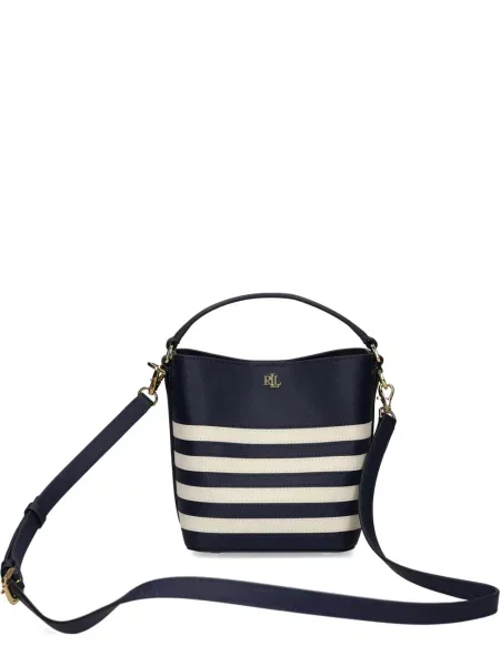 Kožená pruhovaná kabelka satchel Lauren Ralph Lauren modrá