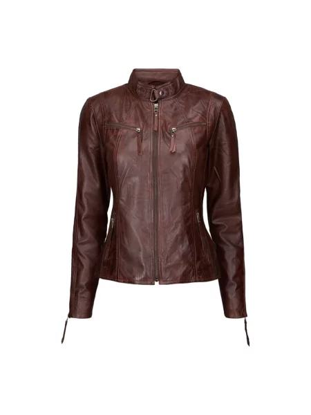 Kurtka skórzana Btfcph biker brązowa