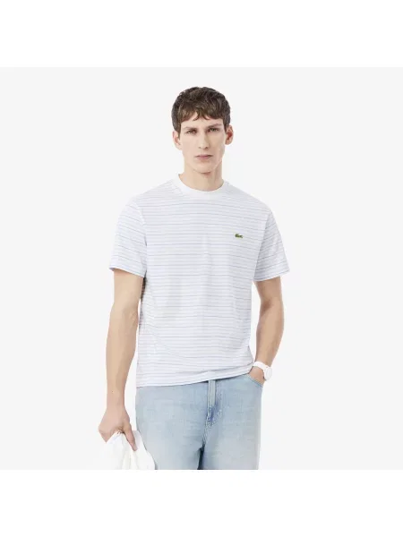 Lacoste T-Shirt Z Okrągłym Dekoltem W Paski Classic Fit biały