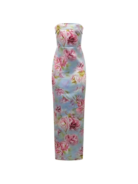 Rochie maxi Theia cu model floral cu imagine fără bretele albastru