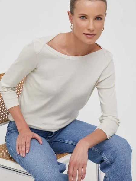 Majica z dolgimi rokavi United Colors of Benetton bež