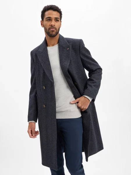 Finshley & Harding London Krótki płaszcz Mężczyźni Sztuczne włókno marmurkowy 46 niebieski