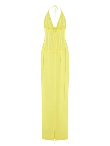 Rochie maxi Mônot cu gât halter galben