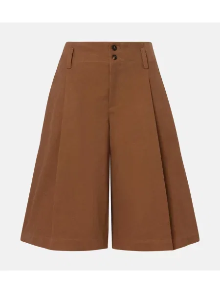 Bermude Chloé plisat din canvas maro