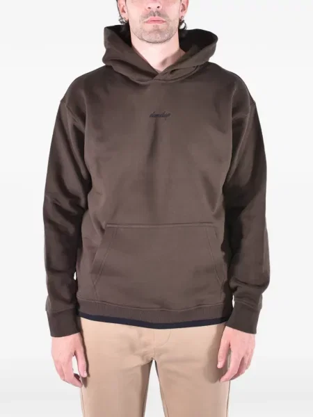 Hanorac cu glugă Dondup din fleece cu autograf maro