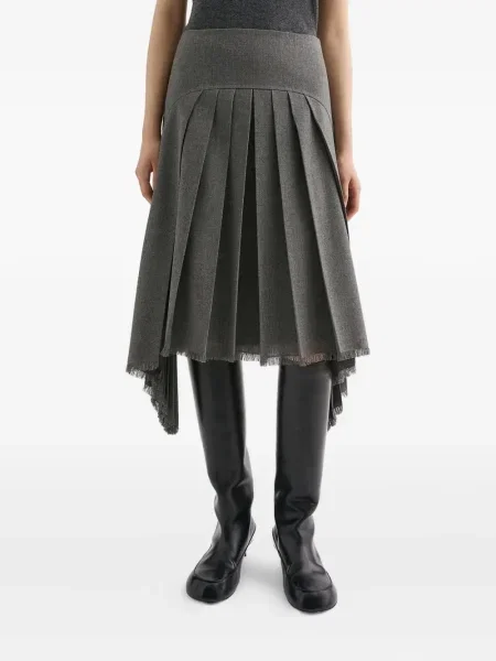 Fusta plisata Jil Sander plisată până la genunchi gri