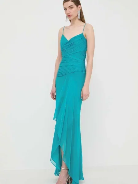 Luisa Spagnoli rochie de matase PINCIO maxi evazati turcoaz