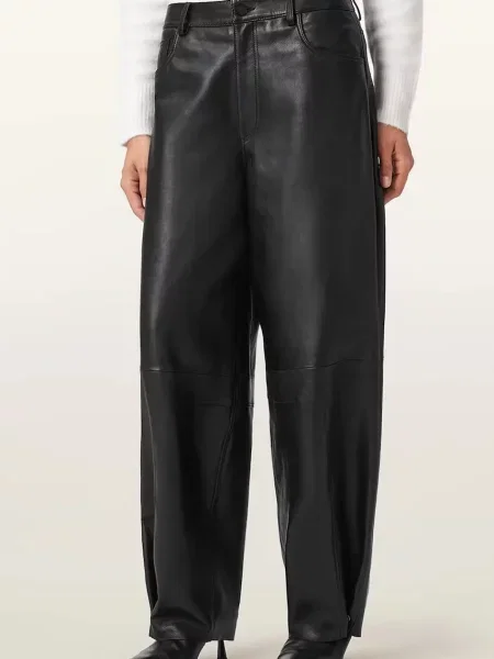 AllSaints spodnie skórzane JETT szerokie high waist czarny