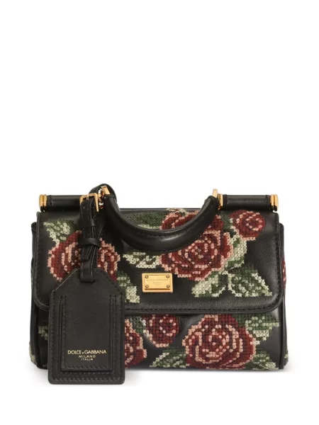 Geantă Dolce & Gabbana din piele cu model floral cu imagine negru