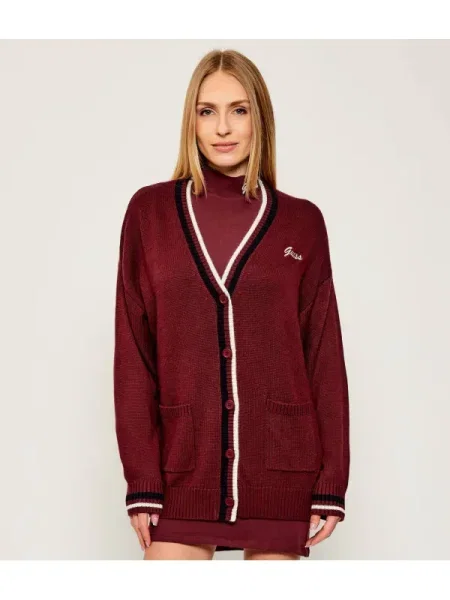 GUESS ACTIVE Cardigan SABINA | Oversize fit cu adaos de lână bordo