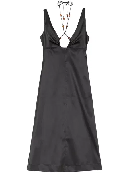 Rochie fără mâneci Ganni fără mâneci cu decolteu în V de costum negru