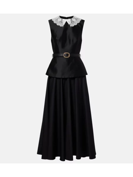 Tafta cu centură rochie midi Self-portrait negru