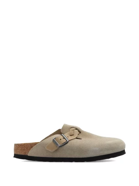 Papuci tip mules Birkenstock din piele de căprioară fără toc țesuți