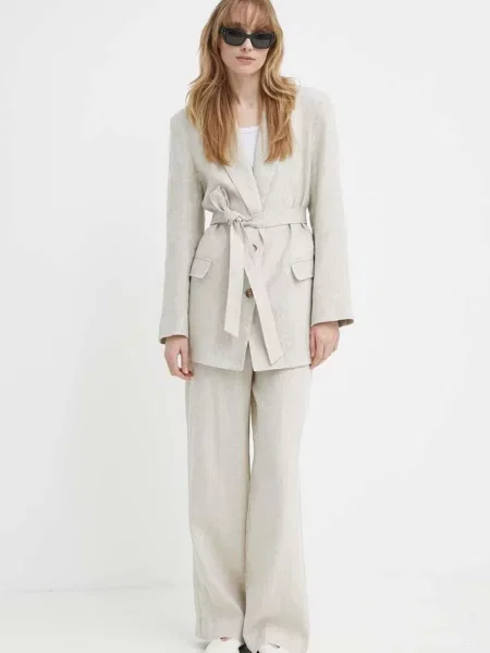 Льняний жакет Alohas однобортний однотонна бежевий