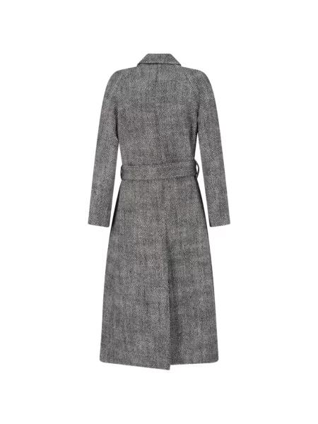 Cu centură palton Lardini cu model herringbone gri