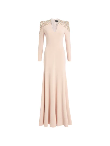 Rochie maxi Jenny Packham cu decolteu în V cu mărgele de costum roz