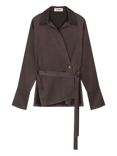 Satynowa koszula áeron kopertowa brązowa